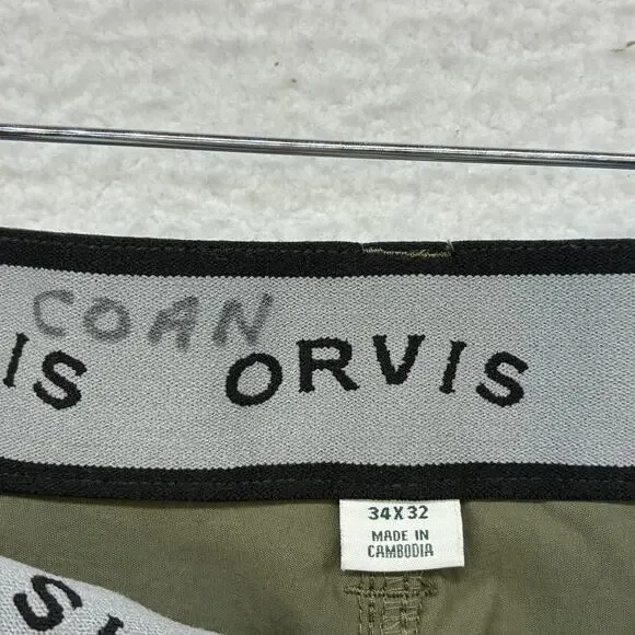 Orvis Pants Mens 34x30 Green Stretch Hiking Water Repellent Media Pocket Zip - Picture 6 of 12